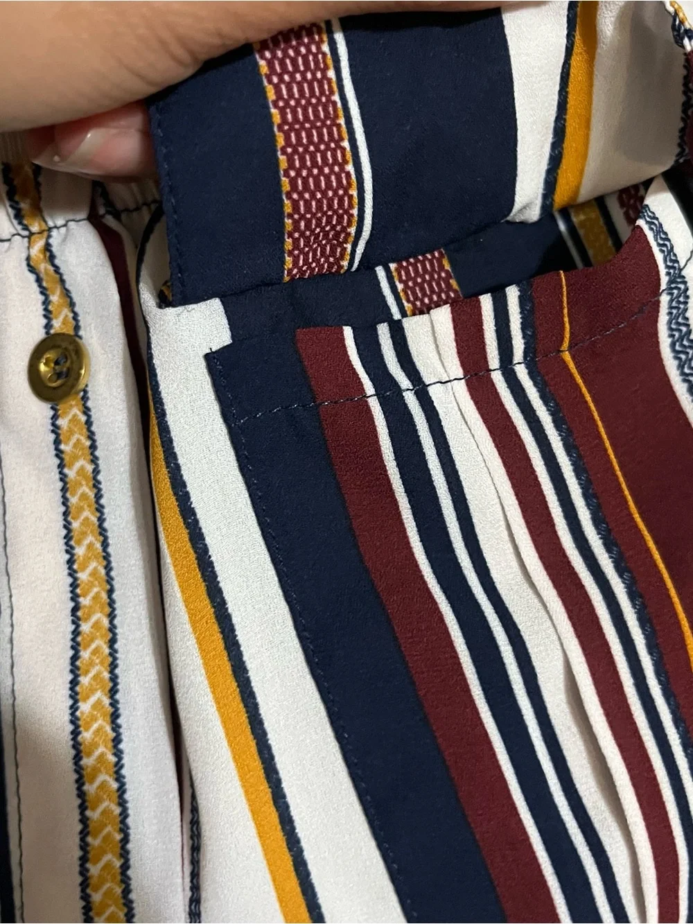 J for Justify Navy, Mustard & Burgundy Striped Peplum Blouse